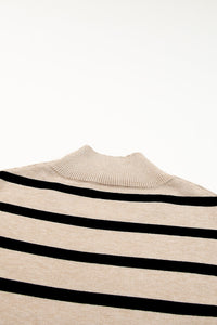 Striped Mock Neck Bell Sleeve Knit Sweater