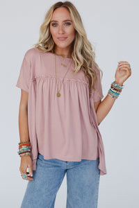 White Ruffled Trim Loose Babydoll Tee