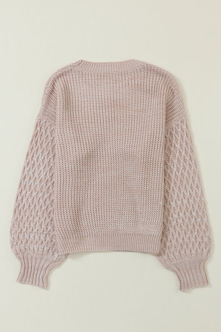 Sea Green Cable Knit Sleeve Drop Shoulder Sweater