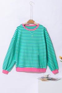 Stripe Oversized Contrast Trim Pullover Sweatshirt