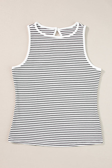 Striped Print Ribbed Knit Sleeveless Top