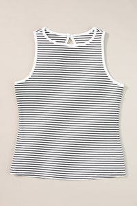 White Striped Print Ribbed Knit Sleeveless Top