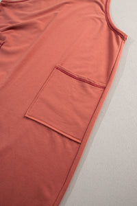 Apricot Side Pockets Harem Pants Sleeveless V Neck Jumpsuit