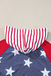 Stars and Stripes Print Drawstring Hooded T Shirt