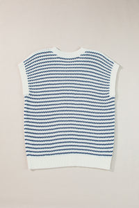 Stripe Ribbed Trim Loose Fit Knitted Sweater Vest