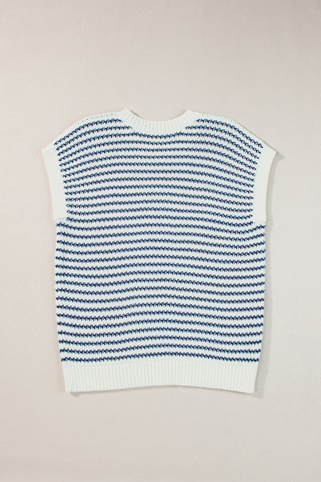 Stripe Ribbed Trim Loose Fit Knitted Sweater Vest