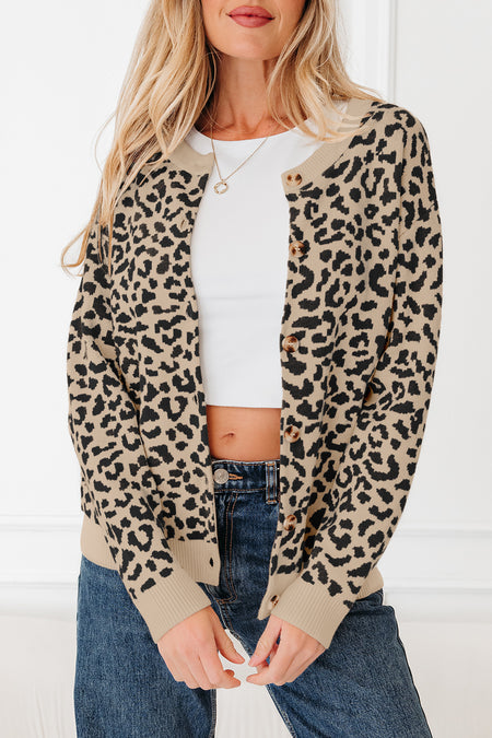 Leopard Chunky Knitted Cardigan Sweater