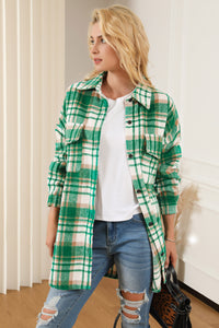 Plaid Flap Pocket Long Sleeve Shacket