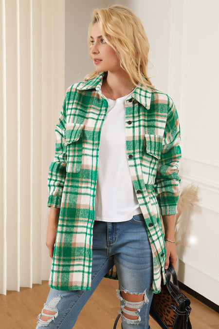 Plaid Flap Pocket Long Sleeve Shacket