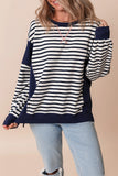 Stripe Color Block Exposed Seam Loose Fit Sweatshirt