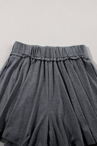 Gray Elastic Waist Culotte Shorts