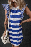 Stripe Contrast Ruffled Sleeve T-shirt Dress