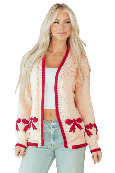 Bow Pattern Open Front Cardigan