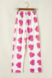 Pink Ruffled Tank Top And Heart Print Pants Lounge Set