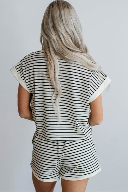 Stripe Contrast Edge Tee and Shorts Set