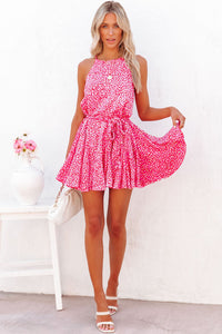 Leopard Print Sleeveless Mini Dress with Waist Tie