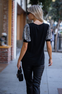 Perry Sequin Puff Sleeve Top