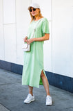 Green Sunday Chills Maxi Side Slit Dress