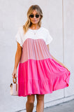 Pink Tiered Color Blocked Dress