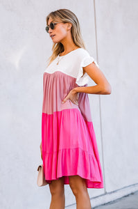 Pink Tiered Color Blocked Dress
