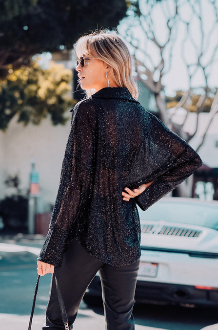 Black In The Night Sequin Button Down