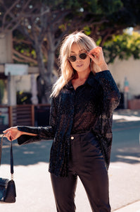 Black In The Night Sequin Button Down