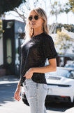 Matte Black Sequin Perry Puff Sleeve Top
