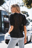 Matte Black Sequin Perry Puff Sleeve Top